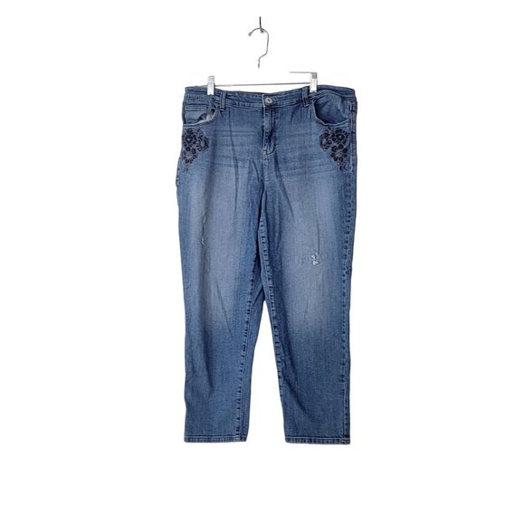 Style & Co Denim Denim - Style & Co Denim Blue Floral Embroidered Boyfriend Jeans